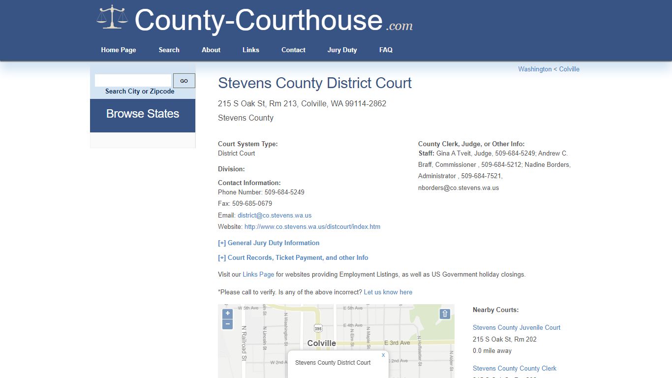 Stevens County District Court in Colville, WA - Court Information